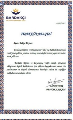 Certificate of Appreciation — Rabiye Kaynar