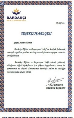 Certificate of Appreciation — Aziz Yıldırım