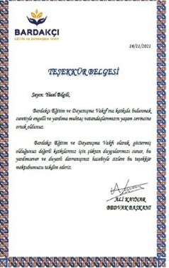 Certificate of Appreciation — Yücel Bilgili